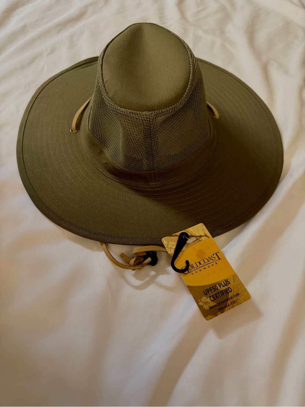 Old Coast Men’s Olive Sun Protection Wide-Brim Hat with Chin Cord